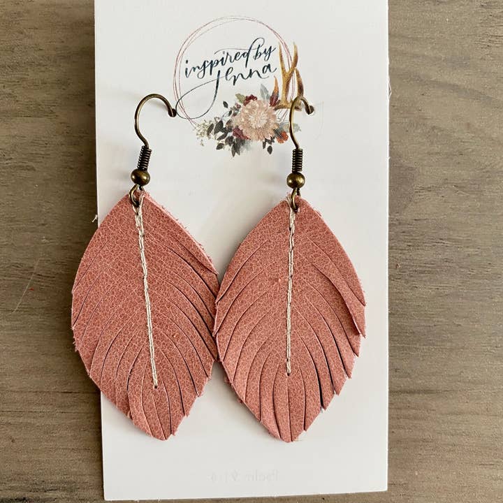 Inspired by Jenna - Wholesale Dangle Earrings - Vintage Rose Leather Feather Earrings (4 sizes)