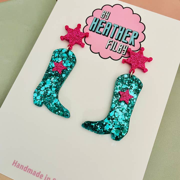 By Heather Filby - Wholesale Dangle Earrings - Cowboy Boot Glitter Earrings (MORE COLOURS) - Best Seller23