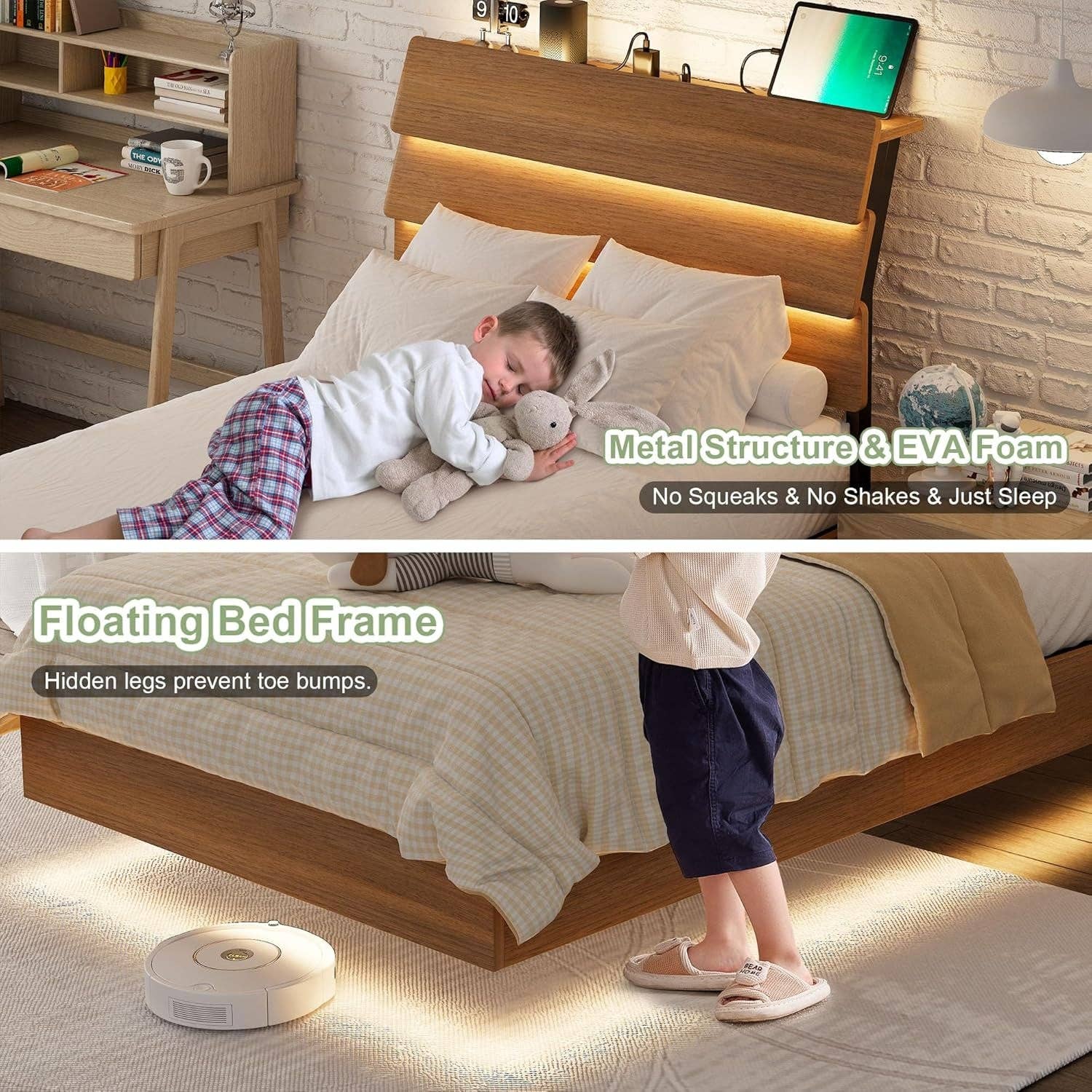Walnut Twin Size Floating Bed Frame With RGB LED Lighting for wholesale on Faire4