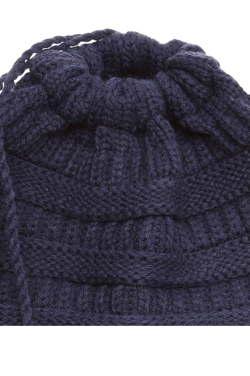 Fashion City - Wholesale Beanie - Women's - Women's Ponytail Adjustable Pom String Knit Hat9