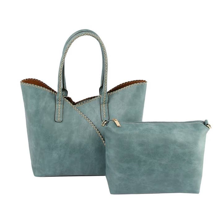 MiMi Wholesale - Wholesale Tote Bag - Women's - COL001-2 2-in-1 Stitch Trim Detail Shoulder/Tote Set Bag23