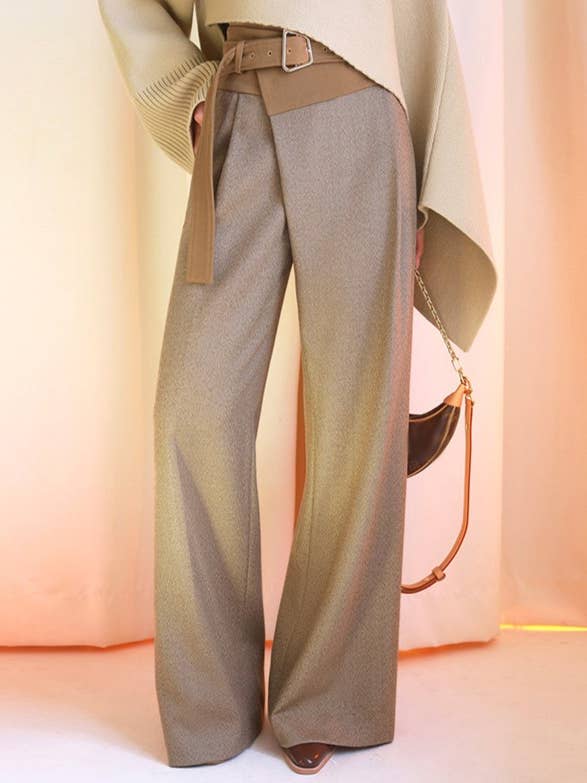 Irregular Paneling High-Rise Lace-Up Wide-Leg Pants for wholesale by HIDDENBRAND