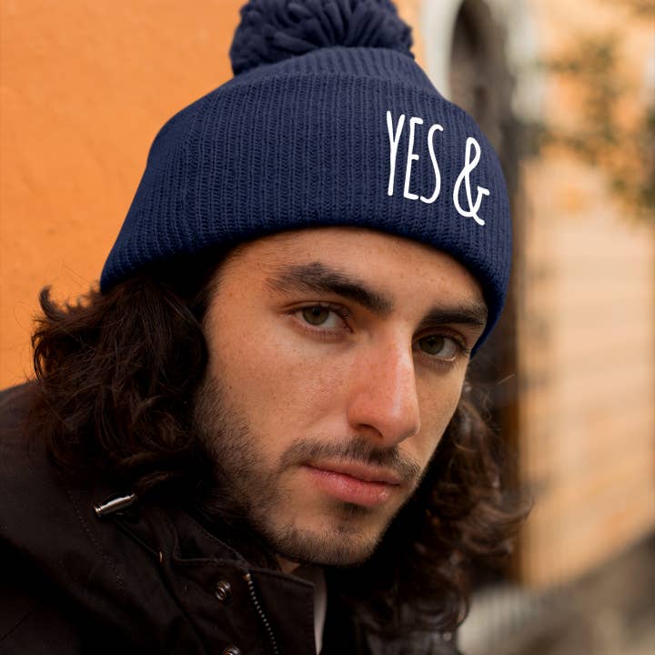 Improv YES AND (&) Knit Beanie w PomPom — Unisex for wholesale by Hello Design