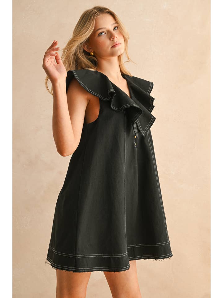 MIOU MUSE - Wholesale Dress - Women's - D4288 RUFFLED COLLAR WOVEN DRESS
