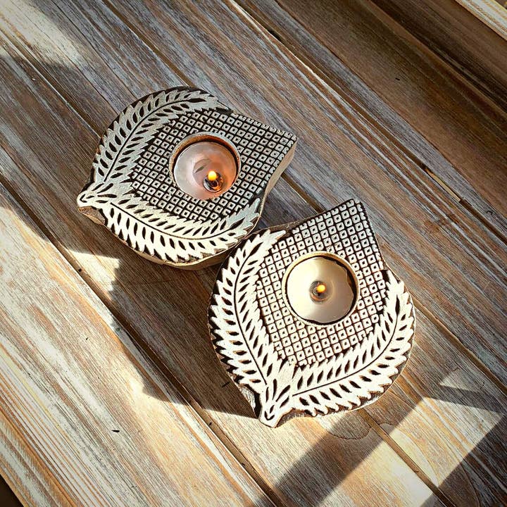 Magnifique Hearts – wholesale Ljushållare – Bladformad trä värmeljushållare Yoga Meditation Handgjord5