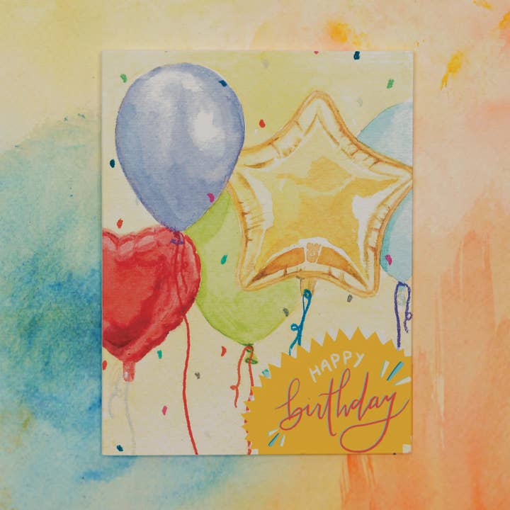 Tarjeta de cumpleaños con globos para venta al por mayor de Jo Studio