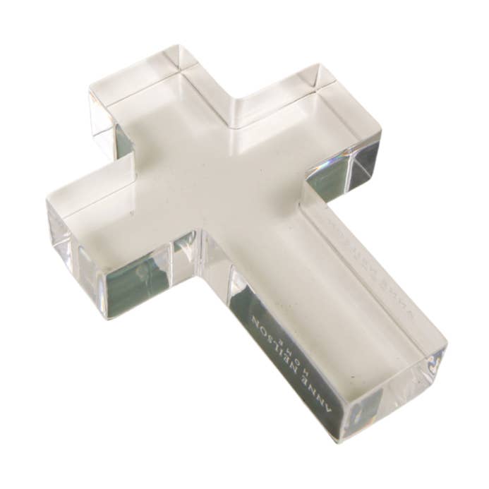 Clear Small Cross acrylic weight for wholesale by Anne Neilson Home