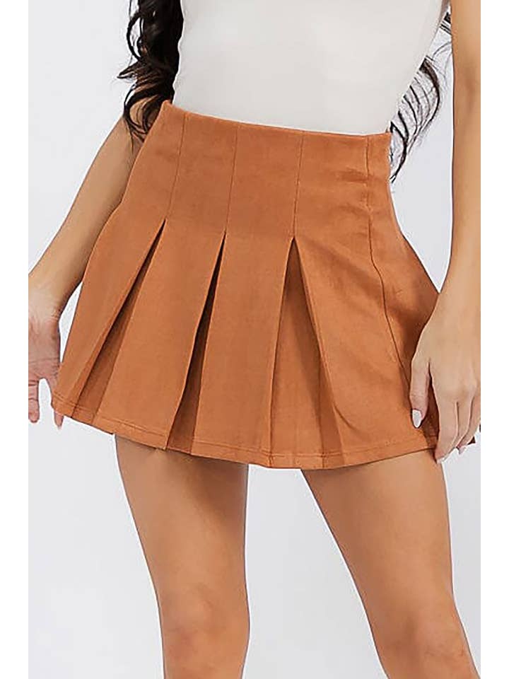 ROUSSEAU - Wholesale Skirt - Women's - VELVET ELASTIC WAIST PLEATED FLARE MINI SKIRT5