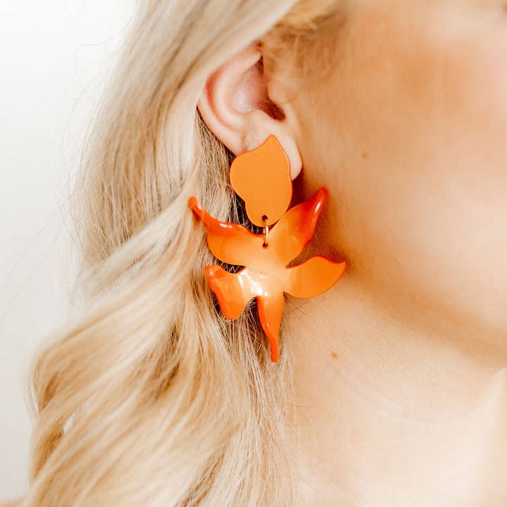 LINNY CO - Wholesale Dangle Earrings - Flora Statement Earrings - Metallic Orange1