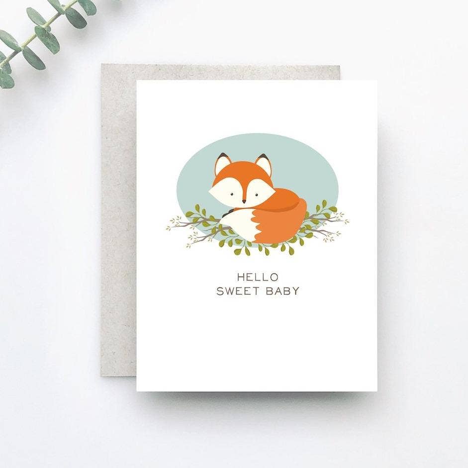 Merrily Paper - Vente Cartes bébé - Carte bébé Hello Little Fox