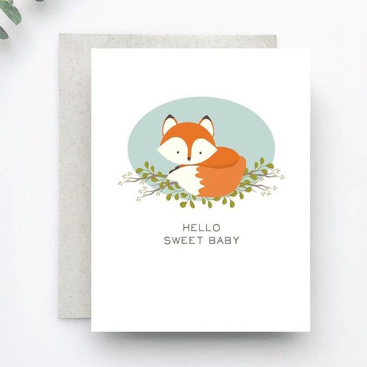 Merrily Paper - Vente Cartes bébé - Carte bébé Hello Little Fox0
