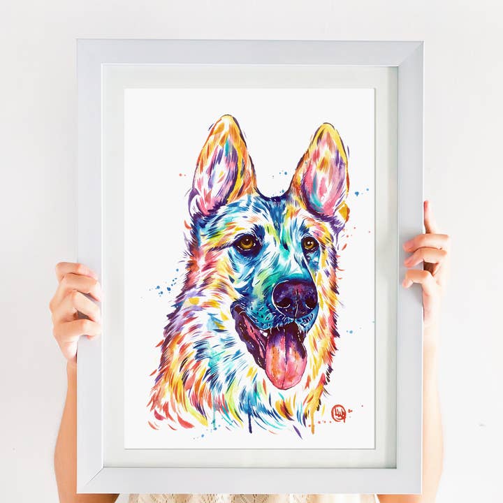 Whitehouse Art - Wholesale Kunstprint - Duitse herder (Tan), GSD Art, Hondenschilderij. Dierenwinkel kunst2