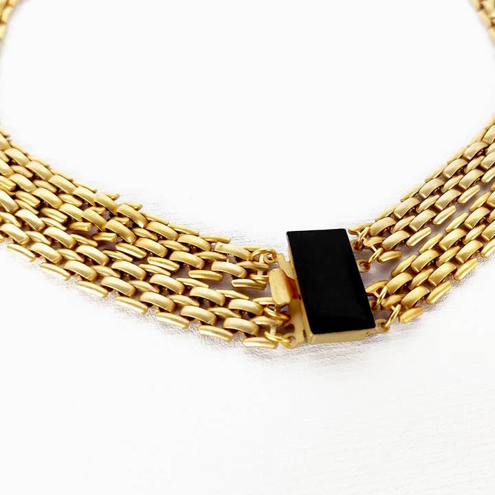 Love double necklace 24ct Gold double plating luxury clasp black enamel for wholesale by Ginger & VelVet