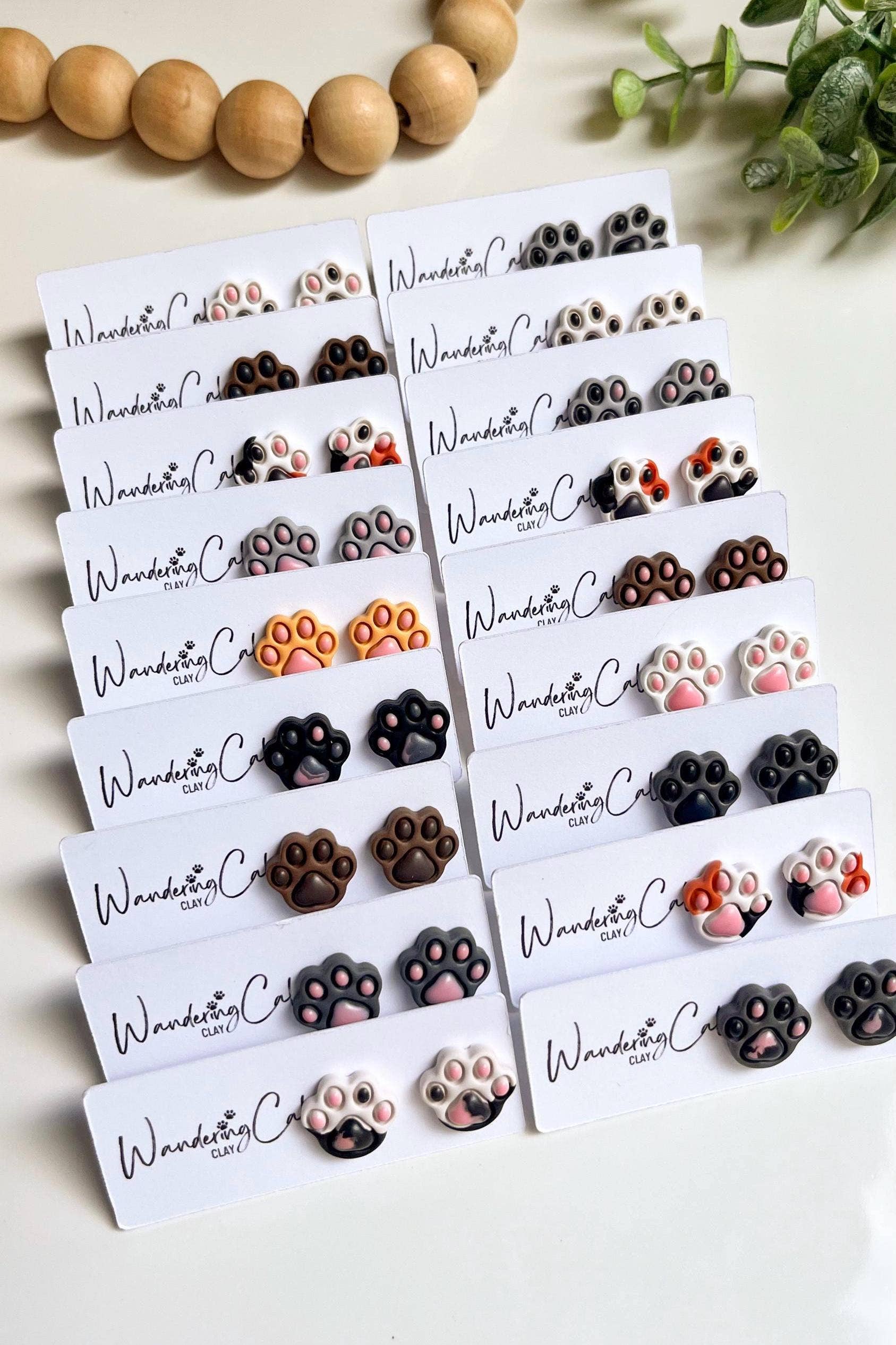 WanderingCalicoClay - Wholesale Stud/Post Earrings - Cat Paw Print Clay Stud Earrings for Cat Lovers8