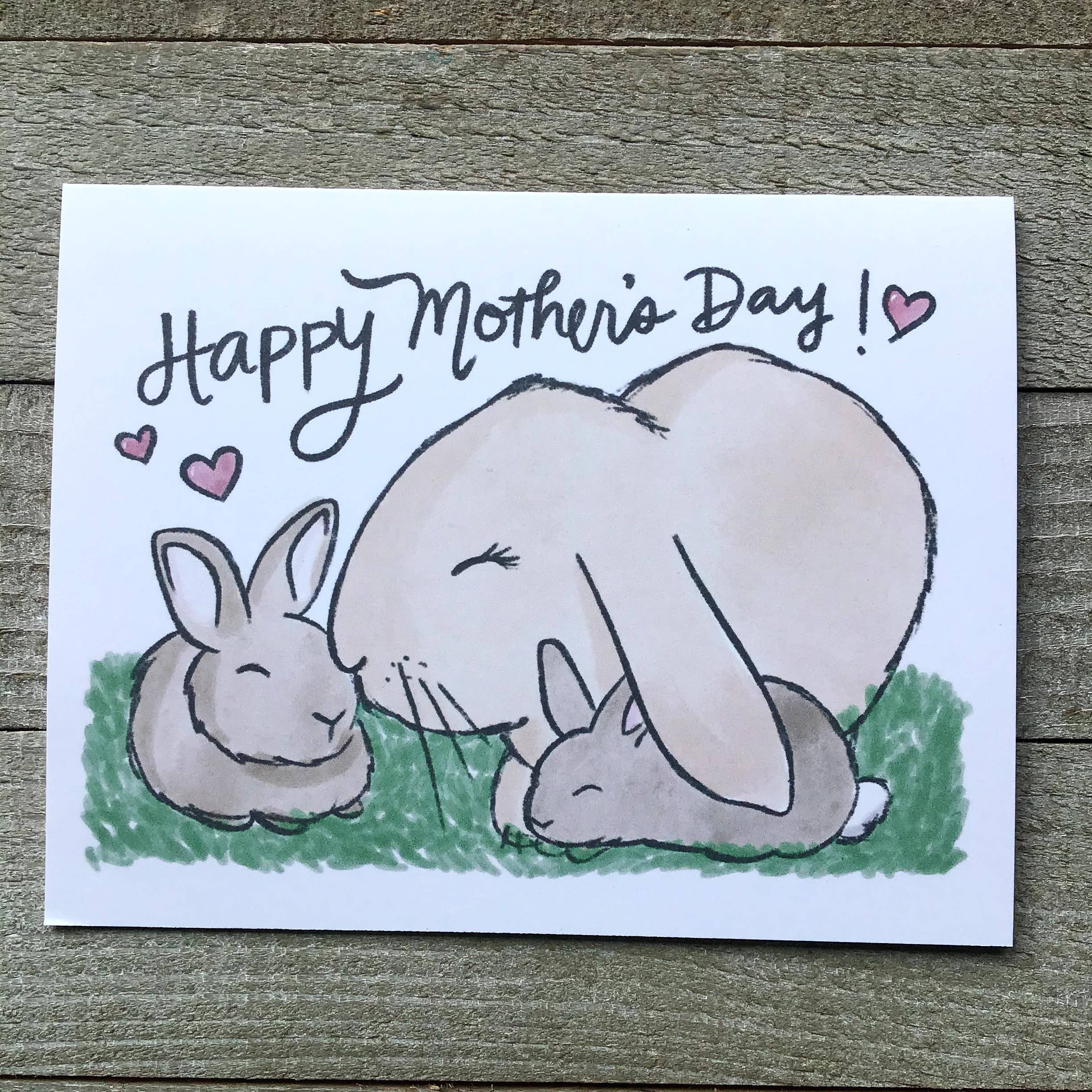 Ink Delights - Wholesale Mother's Day Card - Mother Rabbit with Two Baby Bunnies - Mother;s Day Card0