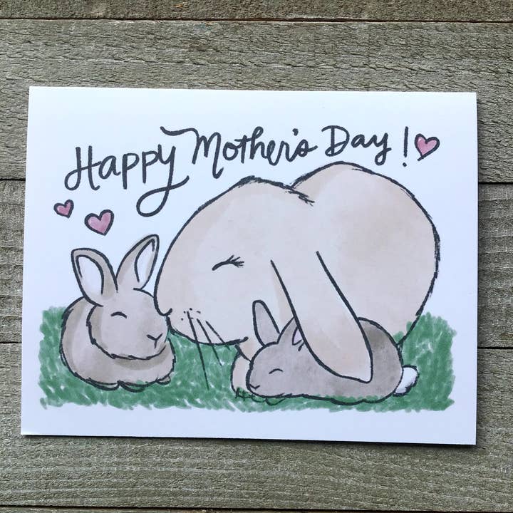 Ink Delights - Wholesale Mother's Day Card - Mother Rabbit with Two Baby Bunnies - Mother;s Day Card