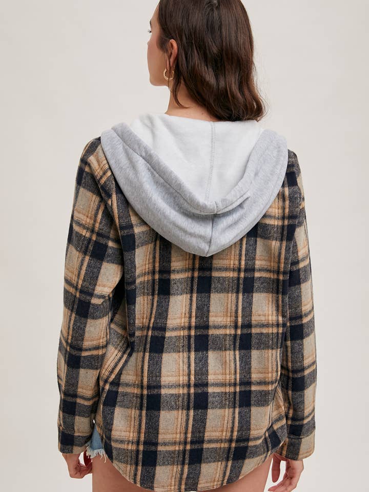 Bluivy – wholesale Shirt Jacket/Shacket - Women’s – HOODED FLANNEL BUTTON FRONT SHIRT JACKET13