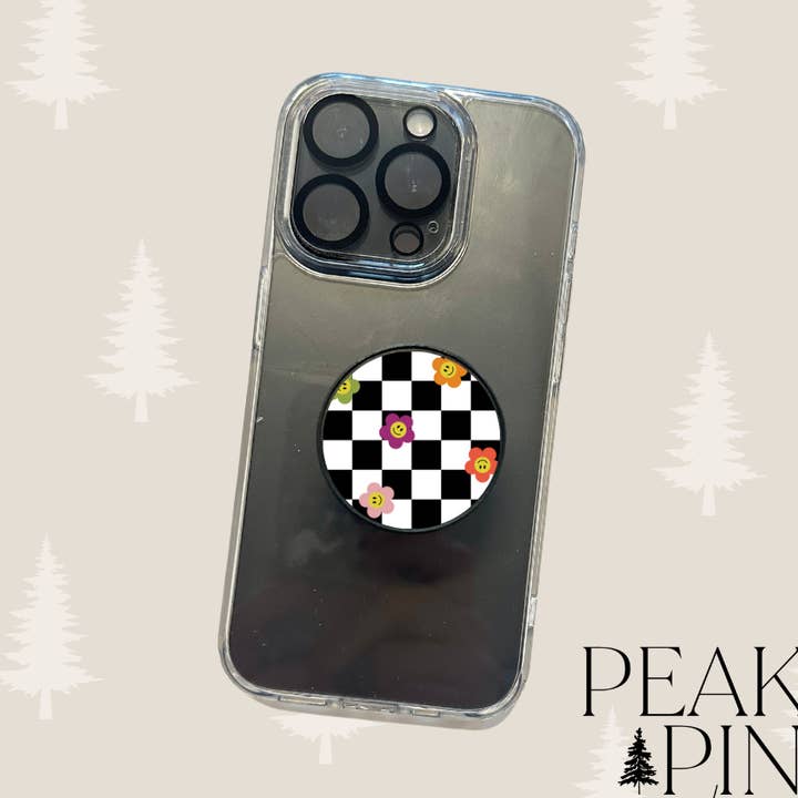Checkered Smiley Flowers - Phone Grip for wholesale by Peak To Pine Designs
