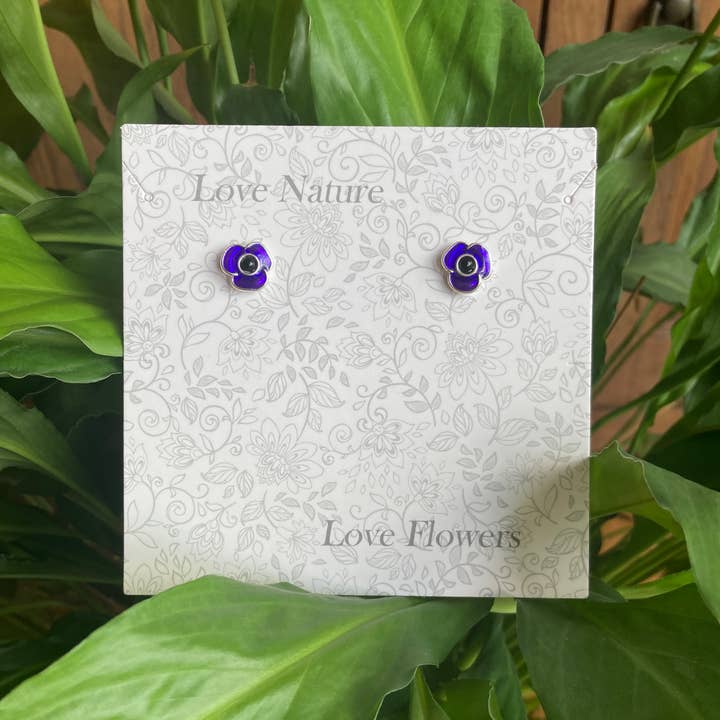 Alexander Thurlow & Co Ltd - Wholesale Stud/post earrings - Purple Poppy Flower Stud Earrings2