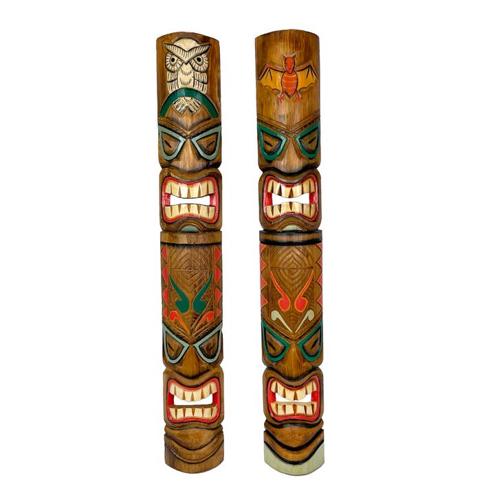 Conjunto de 2 Duplas Tiki Máscara Morcego & Mocho Totem Decor de Parede 40 Polegadas por atacado de Zeckos