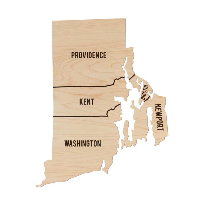 Carte Murale du Comté de Rhode Island - Fabriquée en Bois de Cerisier ou d'Érable pour la vente par LazerEdge