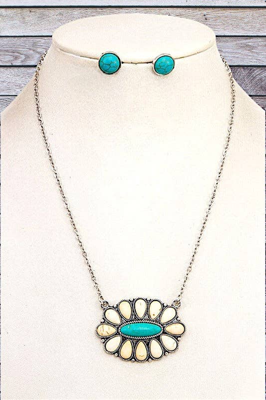 Andrea Bijoux - Wholesale Jewelry Set - OVAL FLORAL GEM PENDANT NECKLACE SET1