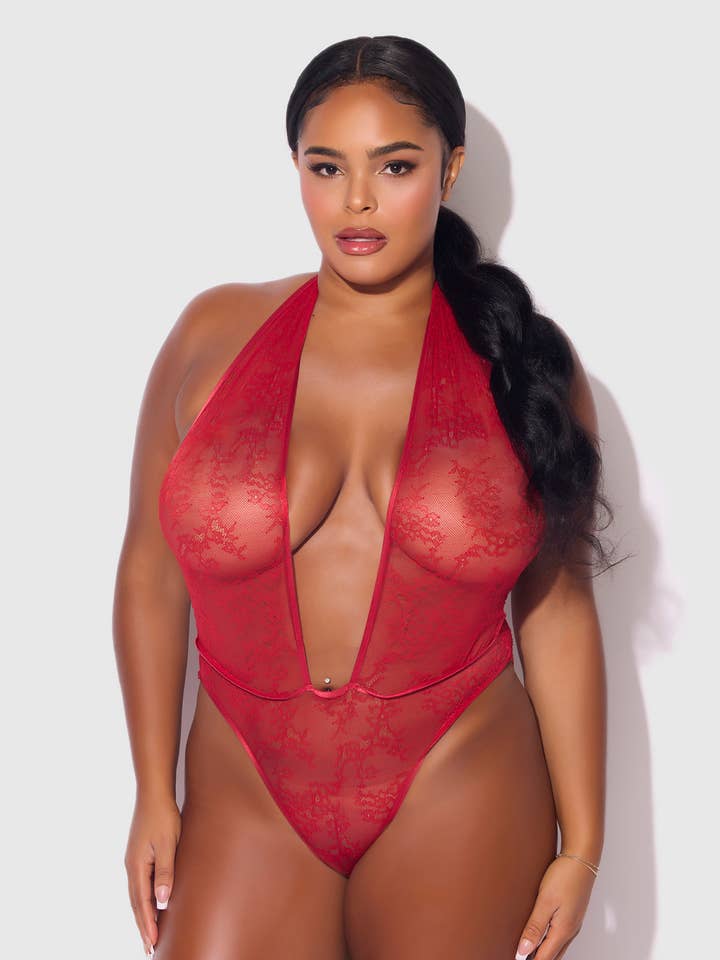 House of Desire – Engroshandel Bodysuit undertøj - Dame – Kiki Blonde Halter Teddy med dyb udskæring9