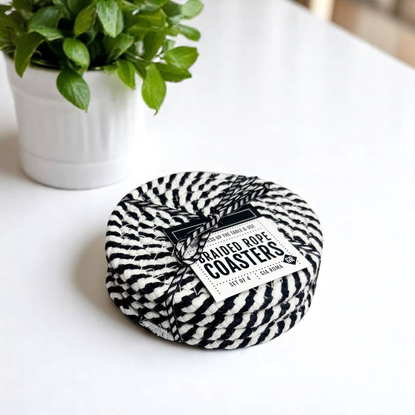 Gia Roma - Wholesale Coasters - Christmas Coasters, Red Candy Cane Braided Cotton Fabric Set32