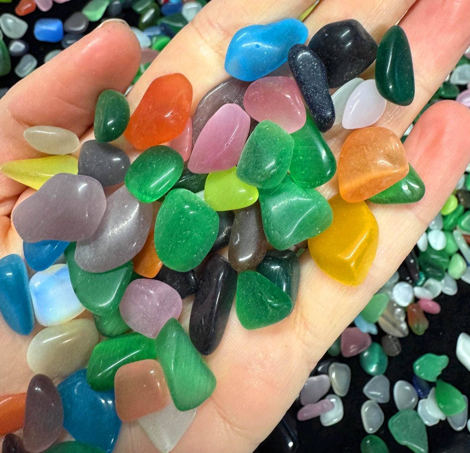 Elf Kendal Hippies – wholesale Andlig sten/kristall – Kattöga chips 20g påse 5-15mm ädelstenar regnbåge kattöga trumlad2
