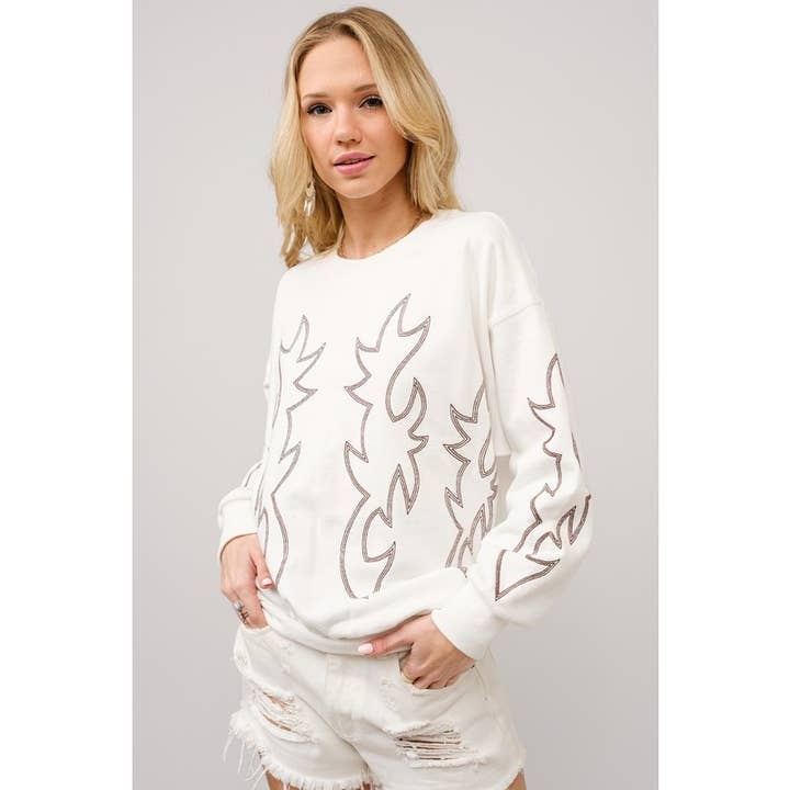 BNS - Wholesale Graphic Sweatshirt - Women's - Western Boots Stitch Long Sleeve Sweatshirt Top11