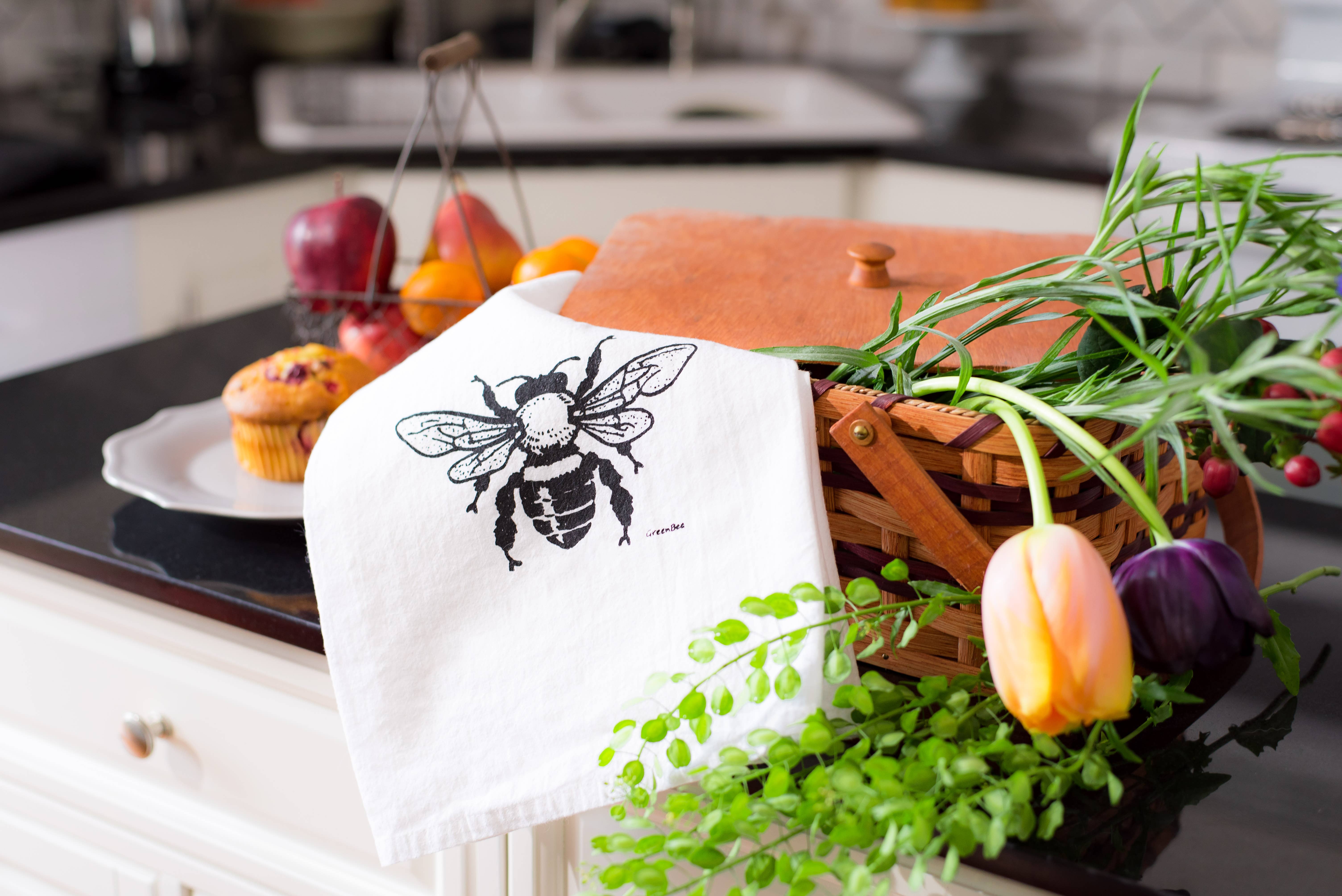 Green Bee Tea Towels - Wholesale Tea Towel - Honey Bee Kitchen Towel | Tea Towels | Flour Sack Dish Towel4
