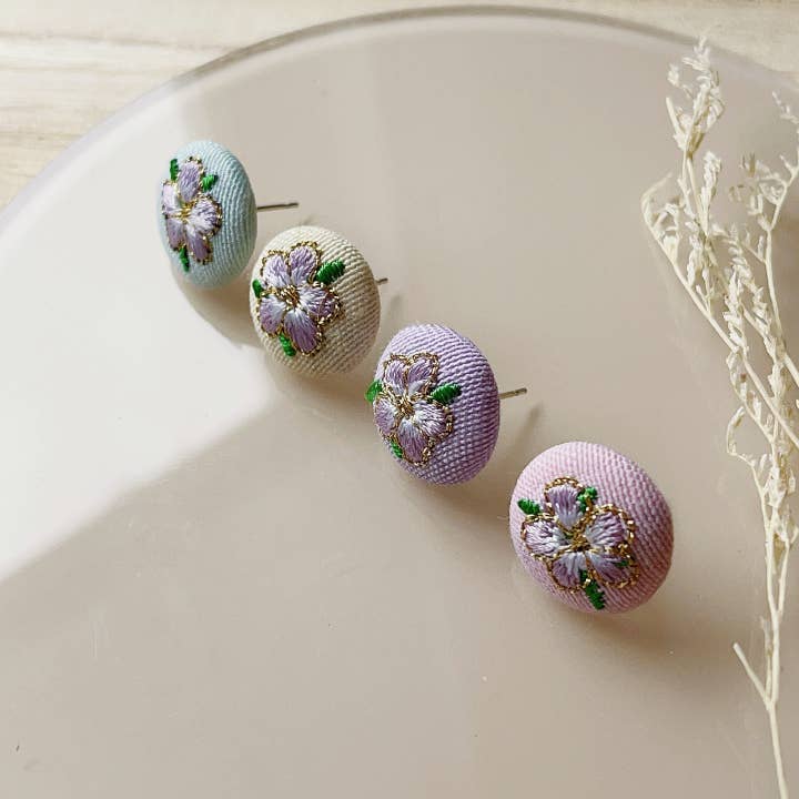 Giggle with Love - Wholesale Stud/Post Earrings - Handmade Small Rose Embroidery Stud Earrings