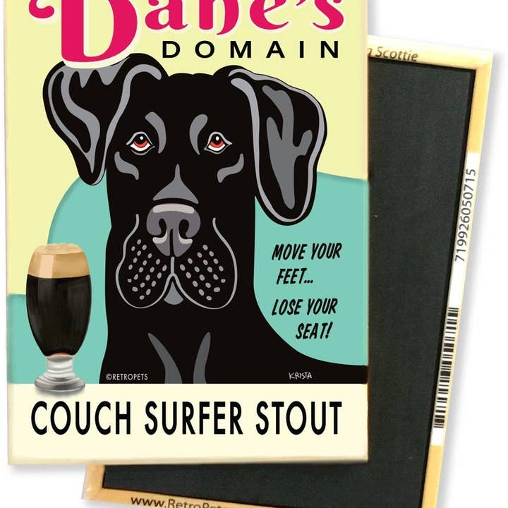 Retro Pets – wholesale Magnet – Great Dane Couch Surfer Stout 4-Pack Magnets
