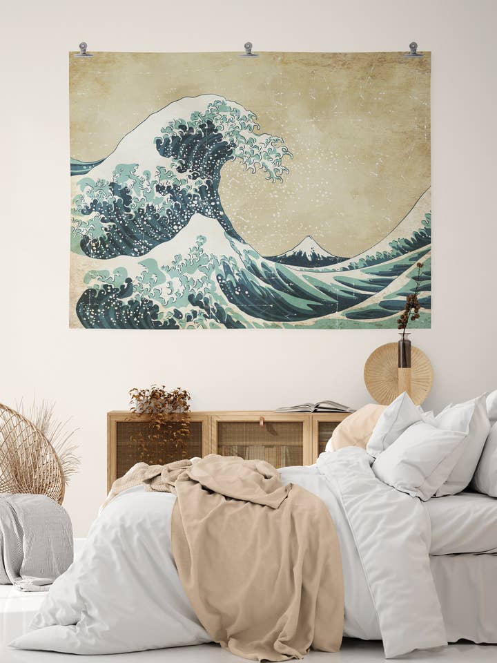 Kanagawa Wave on Papier Froissé (Wrinkled Paper) for wholesale by Art Your Wall