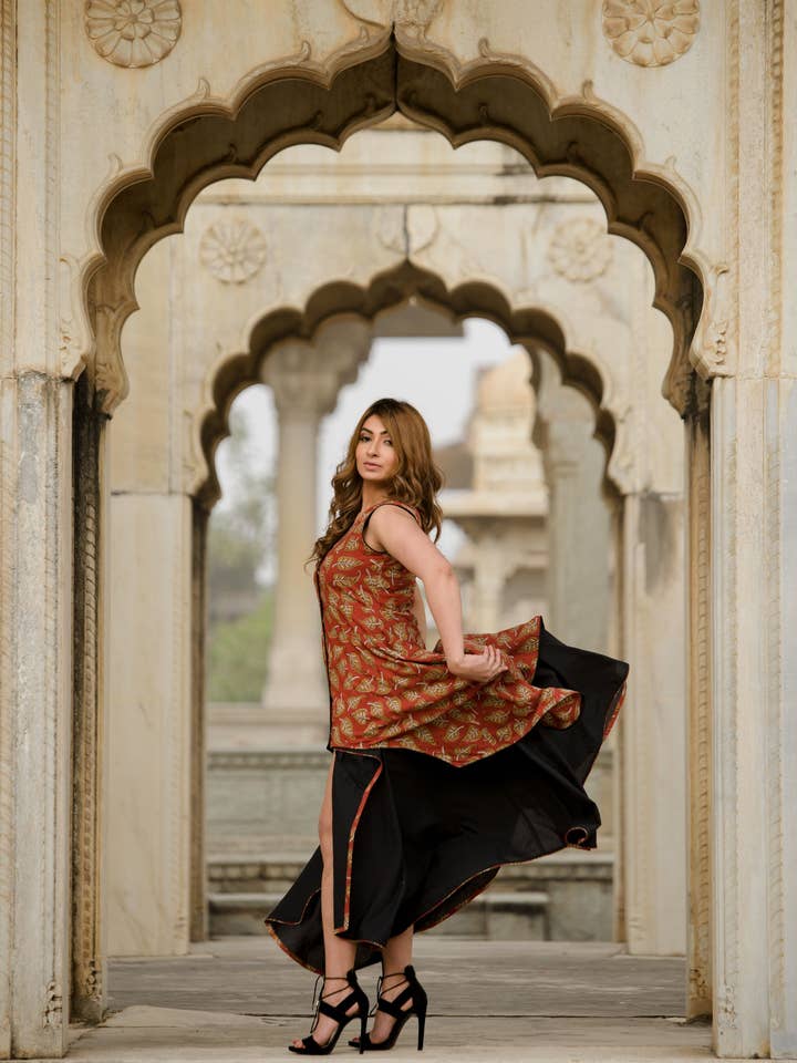 Robe sans manches à imprimé à la main Bagru | Coton biologique pour la vente par Origin Pink