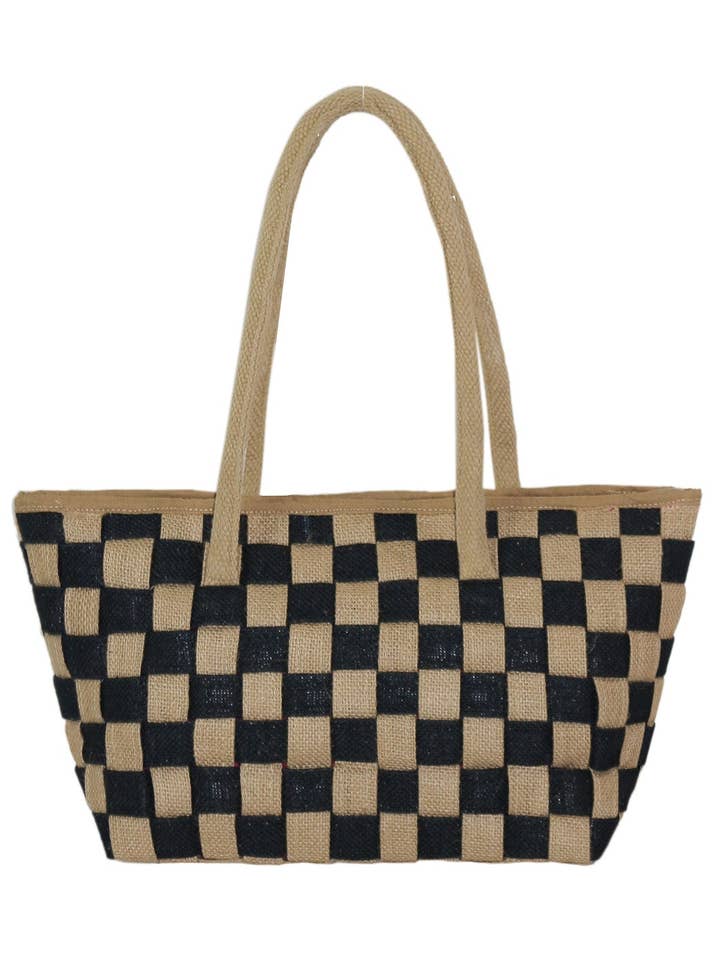 Classic Checkered Handwoven Vegan Jute Handbag for wholesale by Isabelle LaRue