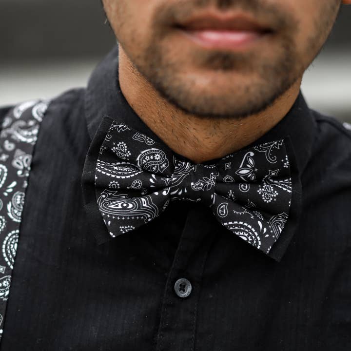 Dapper Xpressions - Venta al por mayor Tirantes - Unisex - Bandana negra con tirantes ajustados y pajarita, hecha a mano, formal, en forma de W2