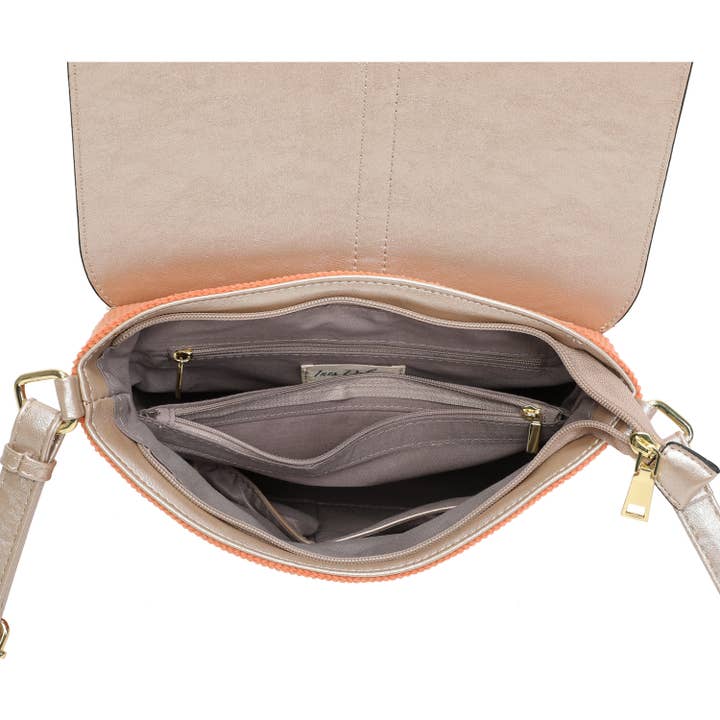 INES DELAURE - Wholesale Shoulder Bag - Women's - Corduroy shoulder bag trimmed with PU
