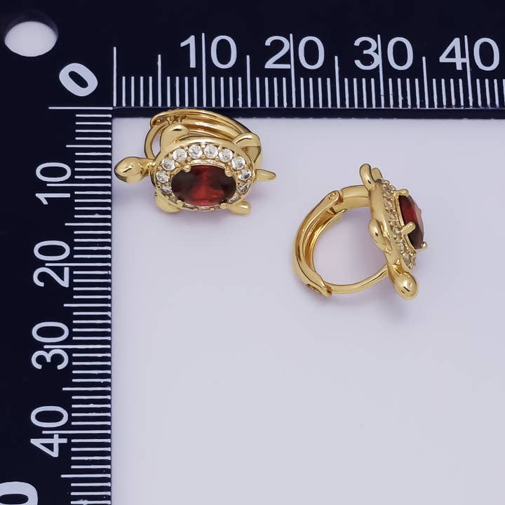 Aim Eternal - Wholesale Huggie Earrings - 24K Gold Filled Turtle Tortoise CZ Animal Huggie Earring8