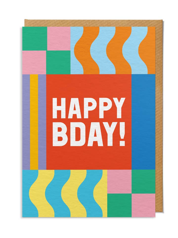Birthday Card — "Happy Bday!" Bold Colourful Patterns for wholesale by SANDERS DE ROEPER