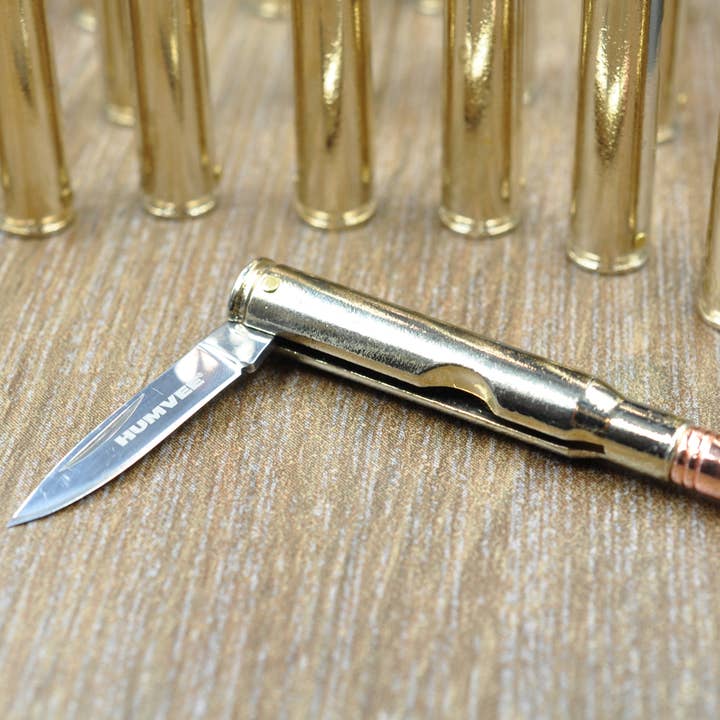 CALIBER GOURMET / CAMPCO – wholesale Pocket knife/holder – Humvee Bullet Knife Display, Box of 25
