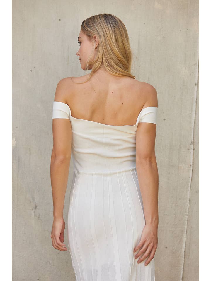 WHITE CD9340 - Leah Off Shoulder Crisscross Knit Dress for wholesale on Faire