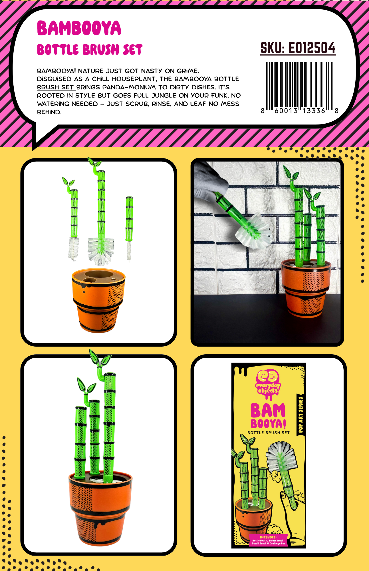 Everyday Objects - Wholesale Cleaning Brush - Bambooya Bottle Brush Cleaning Set (3-Pack)6