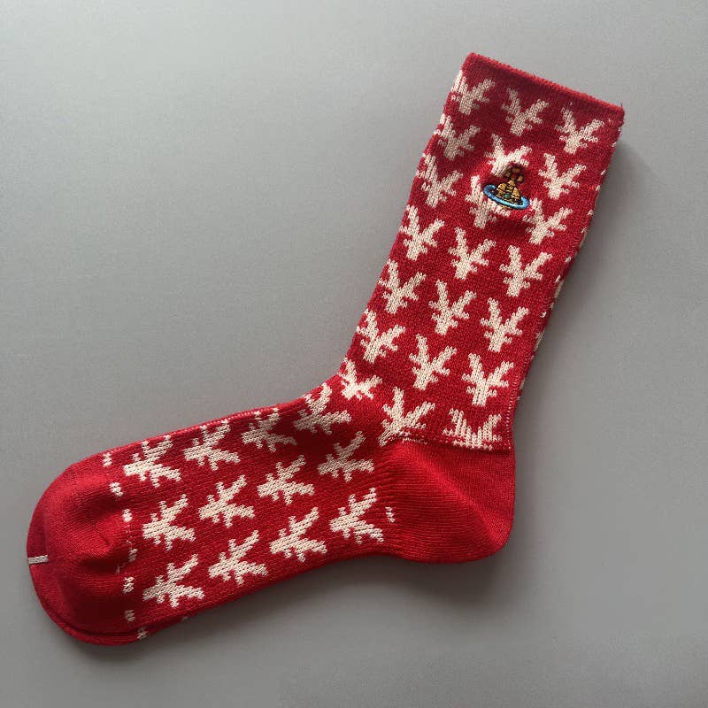 Tourtiwi - Wholesale Socks - Women's - Red Snowflake & Geometric Patterns Christmas Crew Socks15