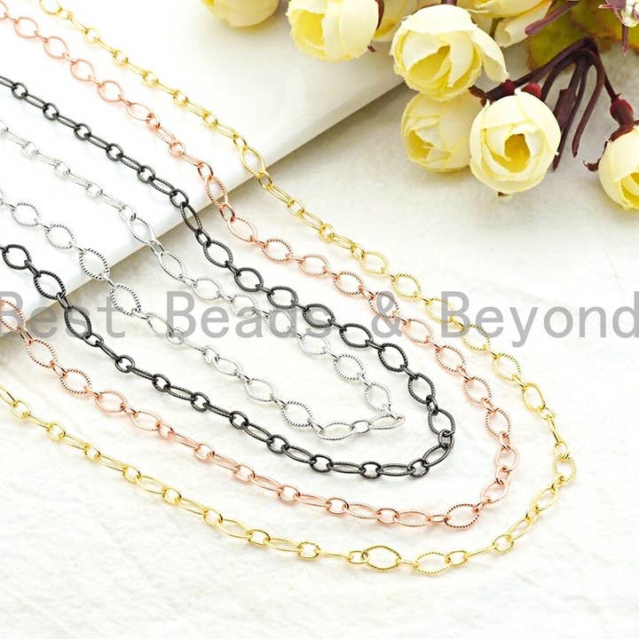 Chaîne à maillons ovales texturisés 5x8mm, SKU#E501 pour la vente par BestBeads&Beyond