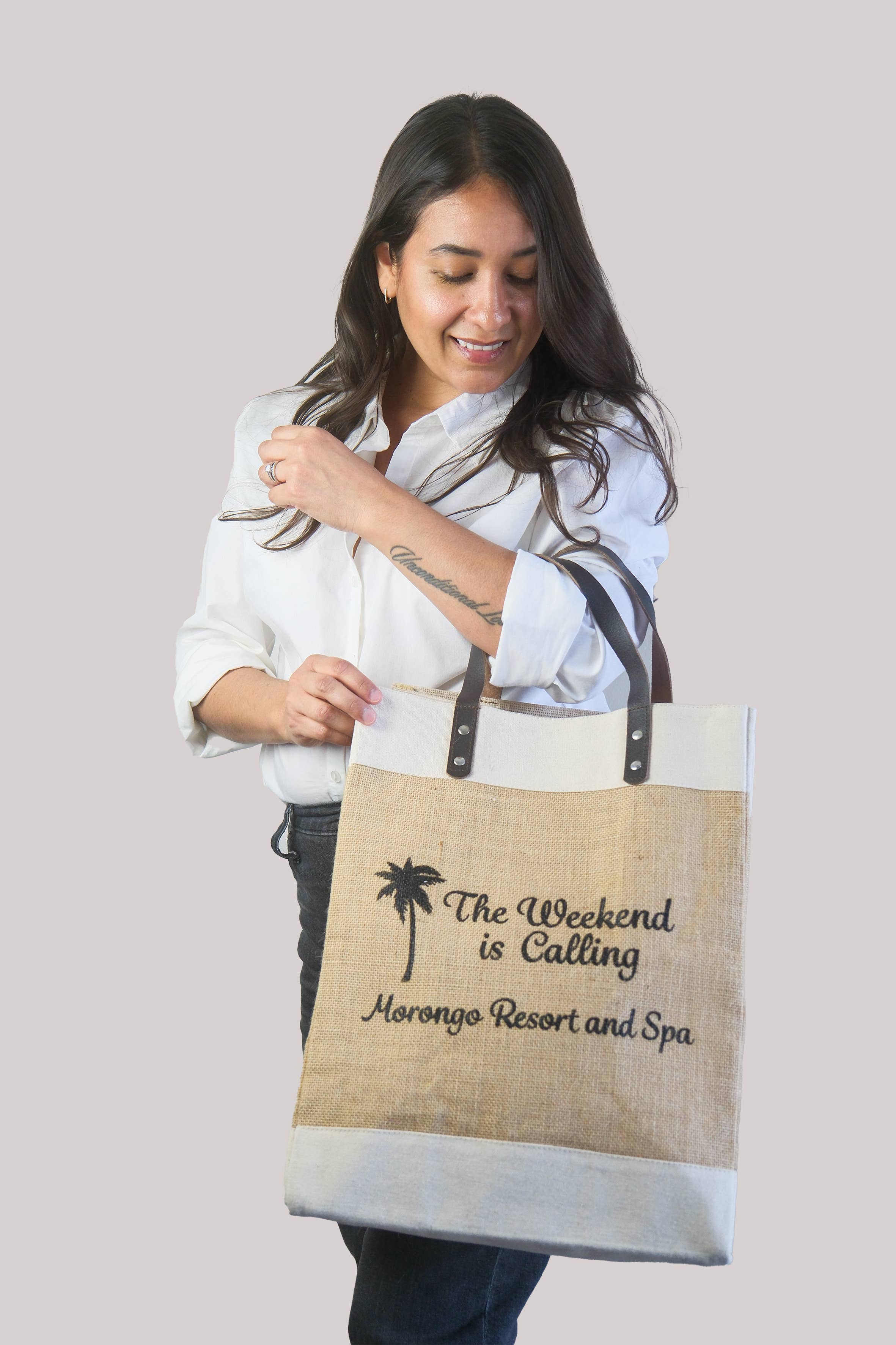 Upper Lake Tote Bags – wholesale Bärkasse - Unisex – Personlig tryckt svart juteväska med eget logotyp eller design2