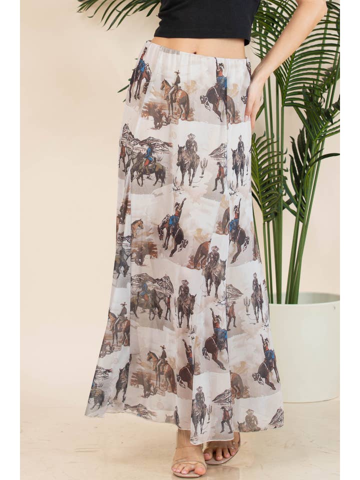 Mocha Multi AS1300-TANIA COWBOY PRINT LINED FULL MESH SKIRT for wholesale on Faire5