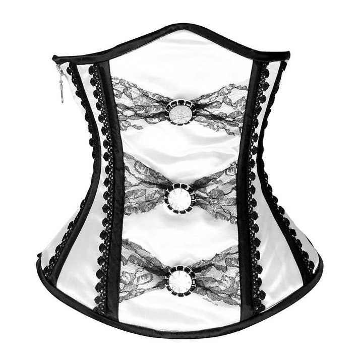 Conjunto de Corset de Cetim Preto e Branco Sob o Busto para Mulheres por atacado de Miss Leather