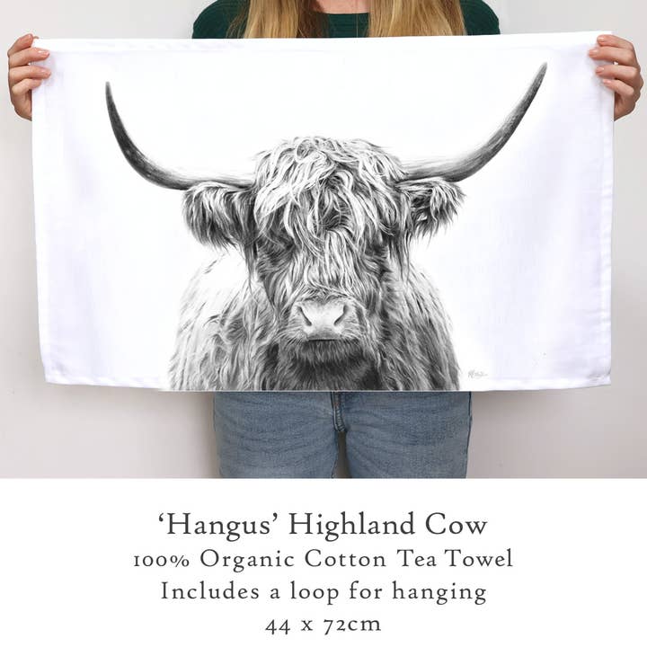 Highland Cow Tea Towel for wholesale by MARIE FINE ART