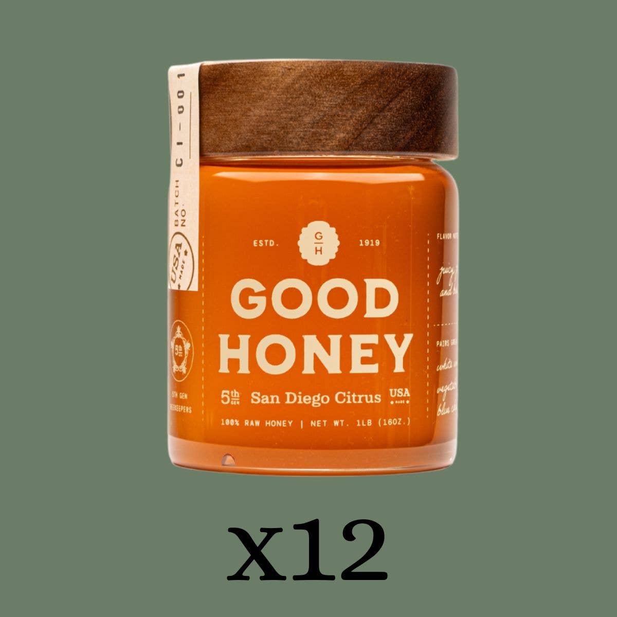 Good Honey - Wholesale Honey - 16oz San Diego Citrus Retail Jars - Case of 124